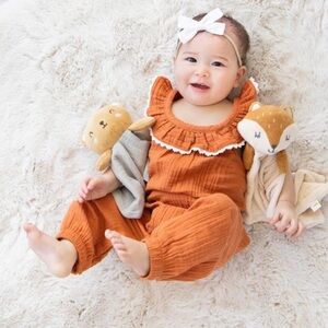 VGUC 100% Cotton Neutral Sad Beige Burnt Orange Muslin Jumpsuit